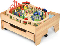 Kids Wooden Train Track Railway Set Table with 100 Multicolor Pieces