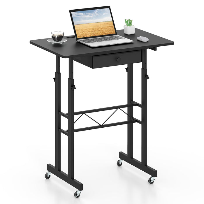 Standing Desk Height Adjustable with Fabric Drawer and Lockable Wheels