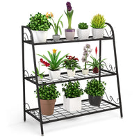 3-Tier Metal Plant Stand with Adjustable Feet for Indoor & Outdoor