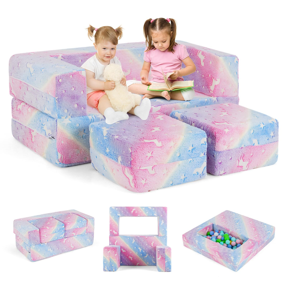 2 Seater Kids Play Couch Glow in the Dark Modular Sofa Play Set