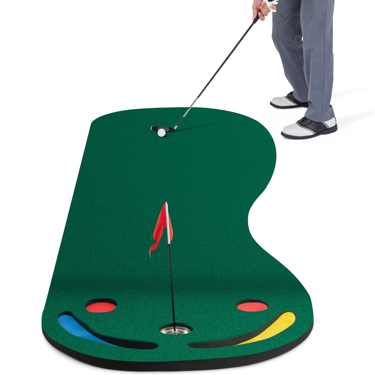 Golf Putting Green Set, Par Three Putting Mat with 3 Putting Cups