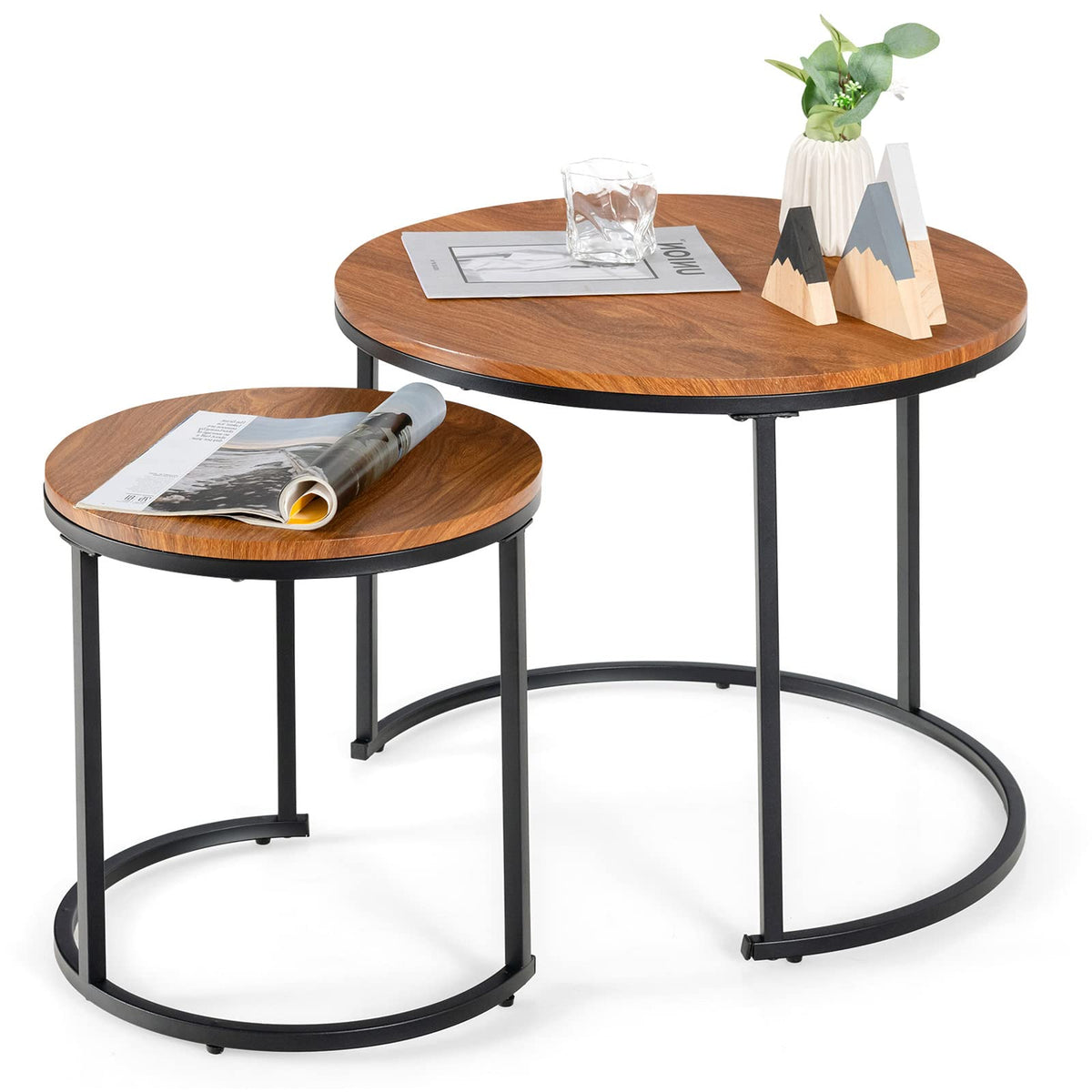 Tables That Stack Giantex Set of 2 Compact Stacking Side Tables w/Wooden Tabletop & Powd ...