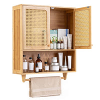 Bamboo Bathroom Wall Cabinet with Towel Rack and Rattan for Bathroom