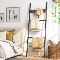 Giantex Wall Leaning Blanket Ladder, 5-Tier Ladder Shelf with 5 Removable Hooks