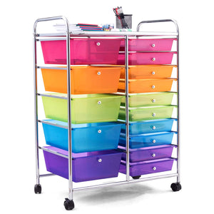 15-Drawer Rolling Storage Drawer Cart, Tools Scrapbook File Paper Craft Organizer Cart w/ Wheels