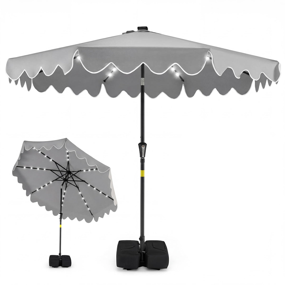 2.7M Patio Umbrella with 32 Solar LED Lights Weighted Base and Sandbags