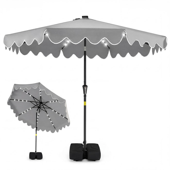2.7M Patio Umbrella with 32 Solar LED Lights Weighted Base and Sandbags