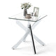 Glass Side Table with Tempered Glass Top and Metal X Base for Living Room and Bedroom