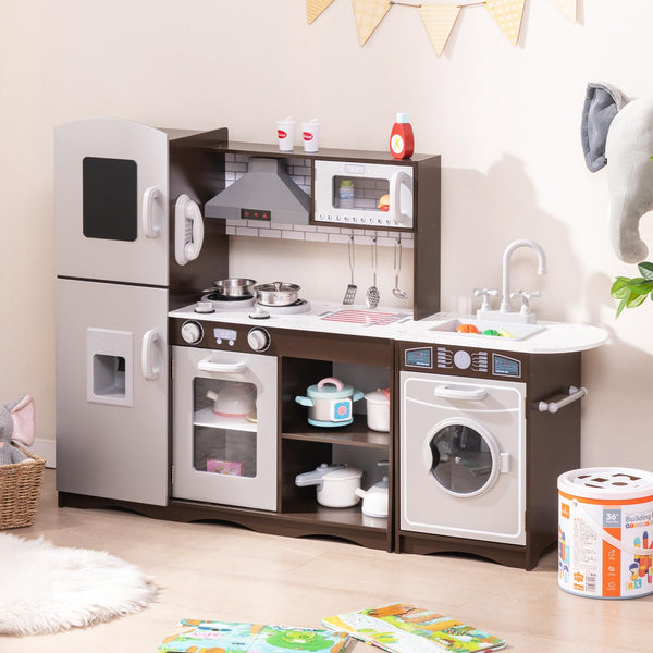 Kids Kitchen Playset Corner Toy Wooden Kitchen Set