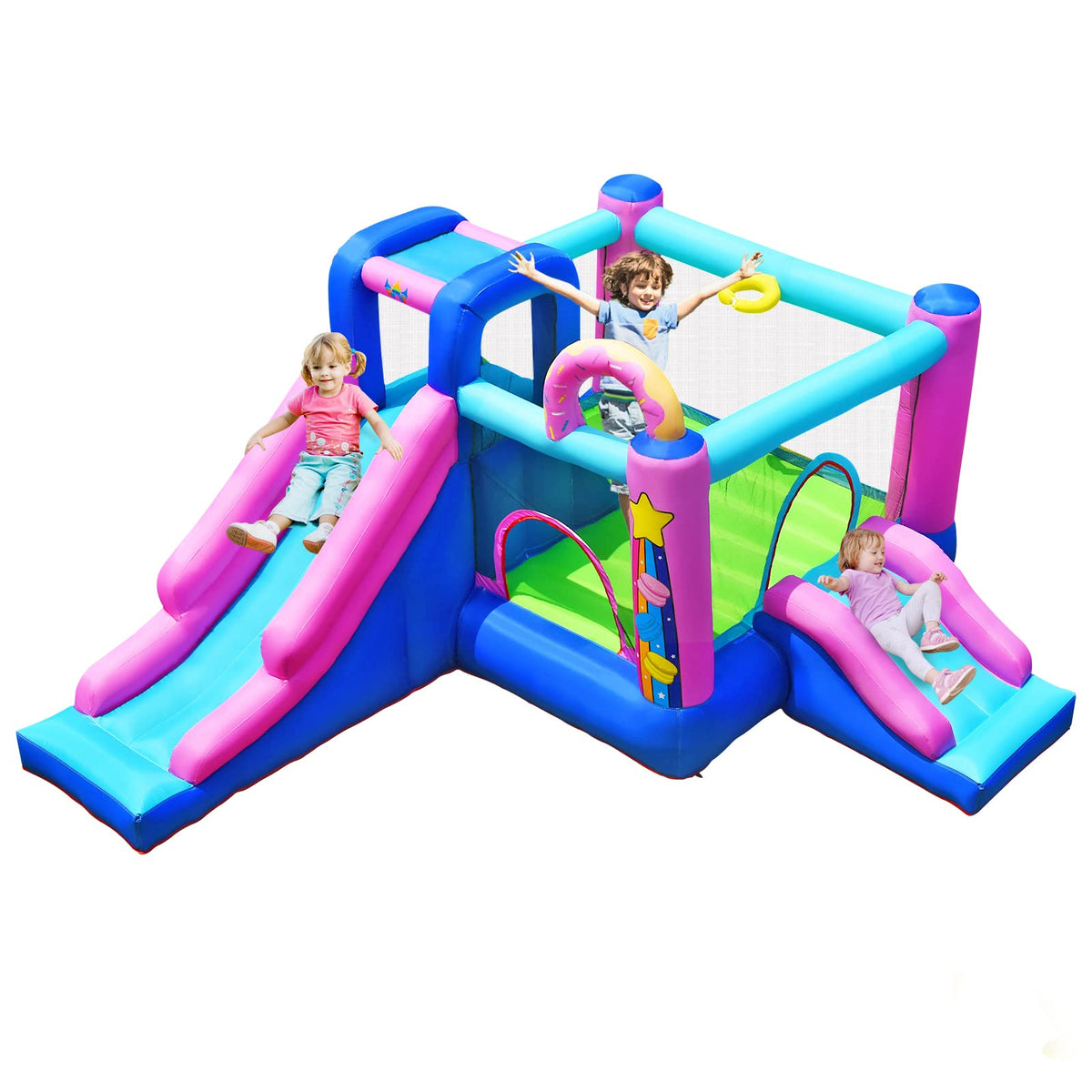 5 in 1 Kids Jumper Bouncer w/2 Slides, Jumping Area, Climbing Wall (Without Air Blower)