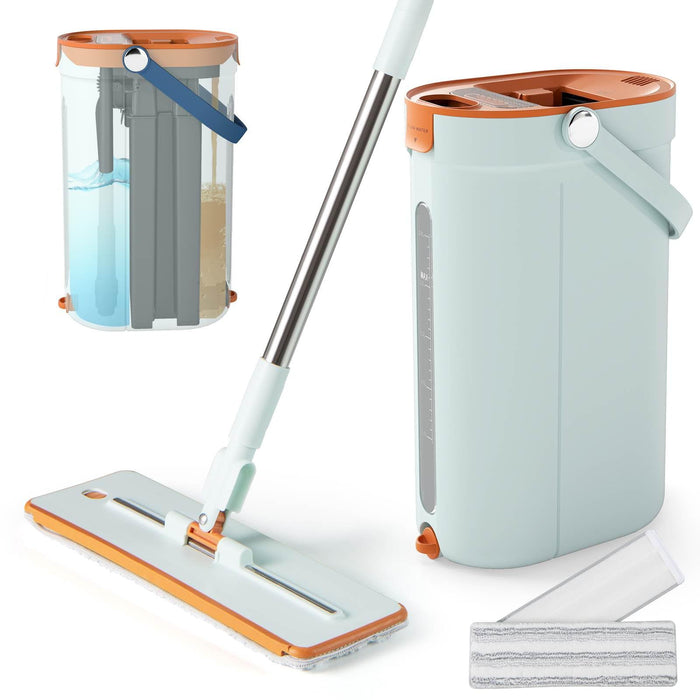 Mop and Bucket Set with Wringer and Washable Microfiber Pads