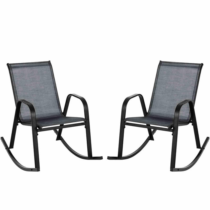 2pcs Patio Rocking Ergonomic Chair w/Sturdy Metal Rocker &Breathable Fabric Seat
