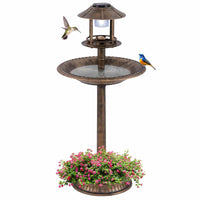 Outdoor Solar Lighted Bird Bath 3-in-1 Pedestal Bird Feeder Decor for Garden