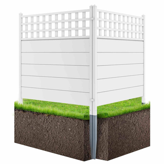 Air Conditioner Fence Panels, 114 x 115 cm Vinyl Picket Fence with Metal Ground Stakes