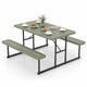 Outdoor Rectangular Camping Dining Table & 2 Benches w/Umbrella Hole