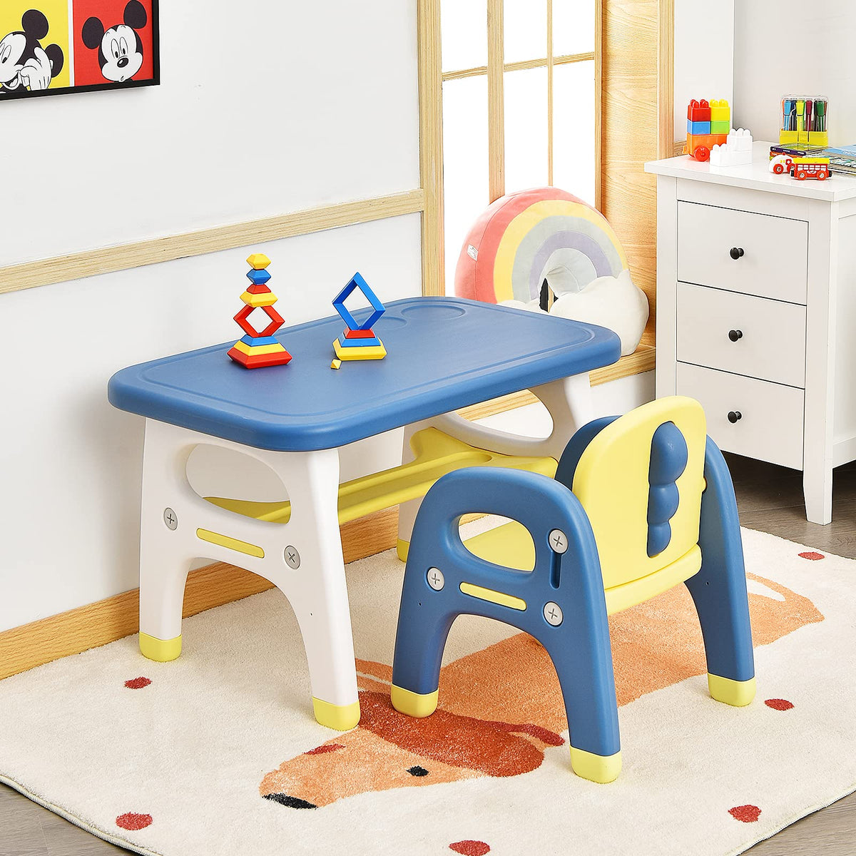 Kids Table and Chair Set, Kids Activity Table w/Cute Dinosaur Shape Chair