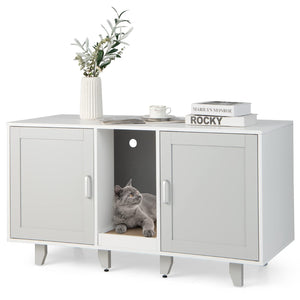 Cat Litter Box Enclosure Bench, Hidden Cat Box Washroom w/Doors