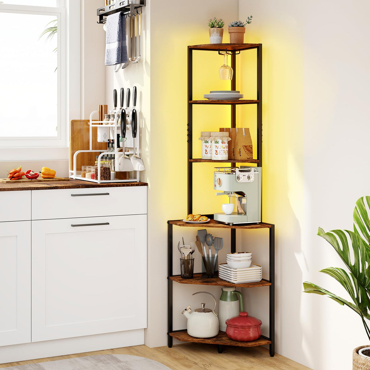 Giantex 6-Tier Corner Shelf with Charging Station