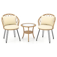 3 Pieces PE Wicker Patio Bistro Set, Outdoor Conversation Set