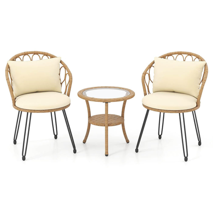 3 Pieces PE Wicker Patio Bistro Set, Outdoor Conversation Set