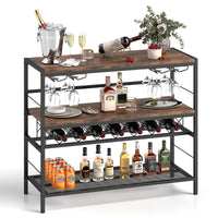 Giantex 4-Tier Freestanding Wine Rack, 104 cm Wine Bar Table w/Wine Storage & 4 Rows of Glass Holders