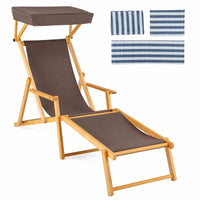 Birch Wood Chaise Lounge Chair with Adjustable Canopy and Reclining Backrest