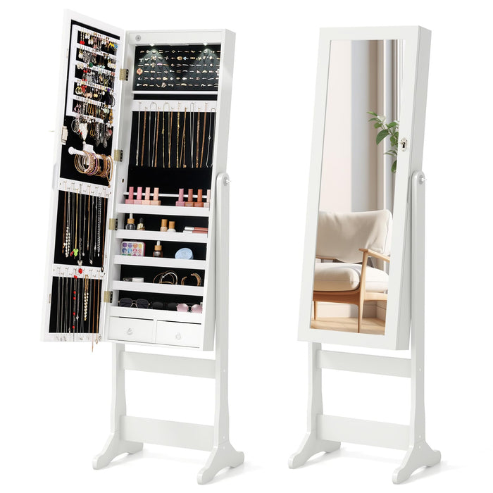 Giantex Freestanding Jewelry Cabinet, Lockable Jewelry Armoire w/Full-Length Mirror & LED Lights
