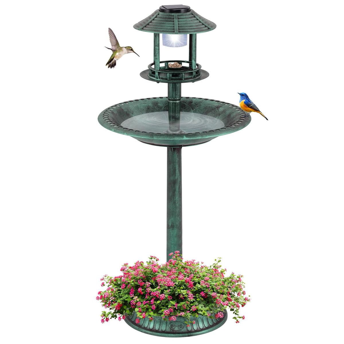 3-in-1 Outdoor Solar Lighted Bird Bath with Flower Planter Base