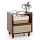 Giantex Bamboo Rattan Nightstand, Boho Bedside Table with Drawer and Solid Wood Legs
