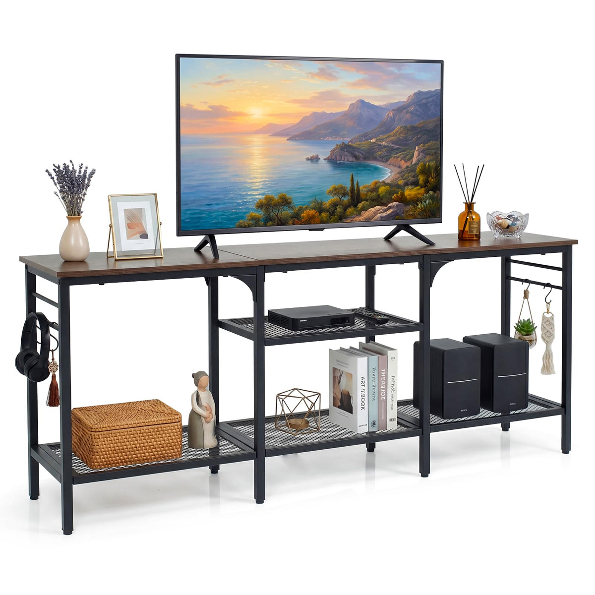 TV Stand Entertainment Center with 4 Open Storage Shelves