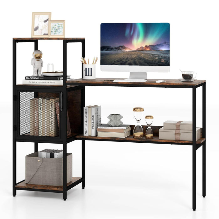 Home Office Desk with Storage Cabinet & Shelves