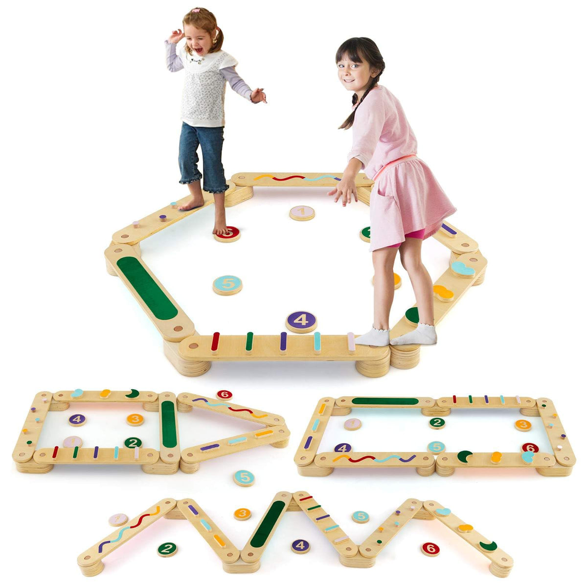 Wooden Balance Beam Set with Stepping Stones for 3+ Toddlers