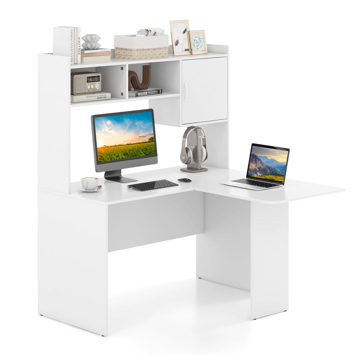 Giantex L-Shaped Desk with Open Storage Hutch, Corner Computer Desk with Shelves & Cabinet