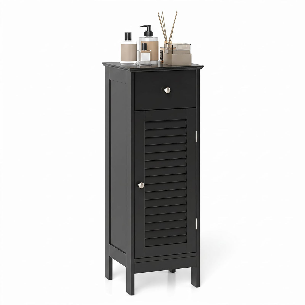 Small Bathroom Storage Cabinet with Adjustable Shelf and Drawer