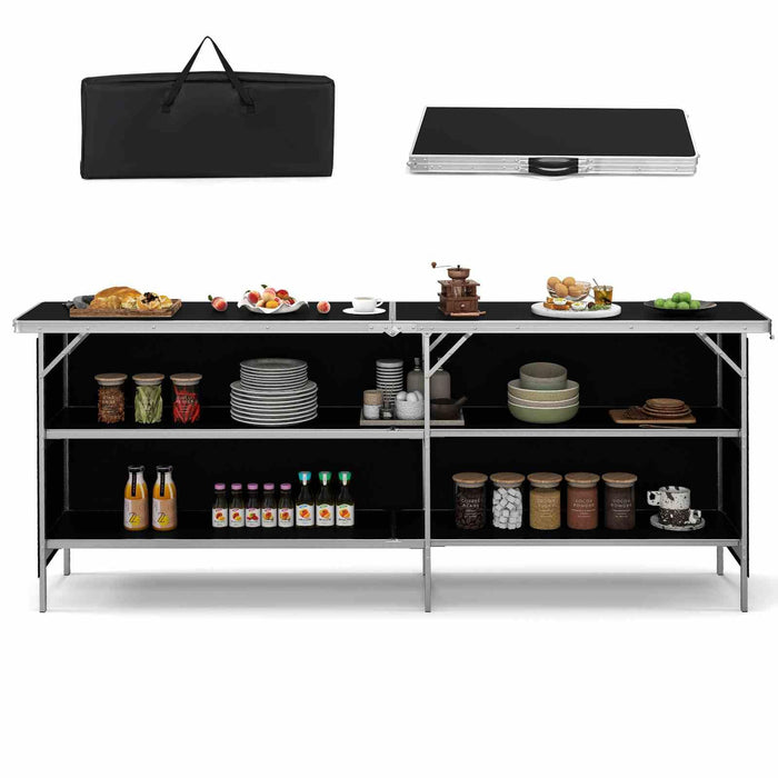 Giantex  Folding Camping Table, Aluminum Portable Picnic Table w/ 2-Tier Open Shelves & Spacious Tabletop