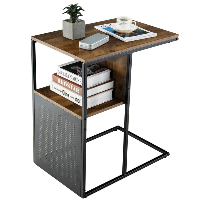 Giantex C-Shaped End Table, Reversible Sofa Side Table w/ Wooden Shelf, Easy to Assemble & Space-saving