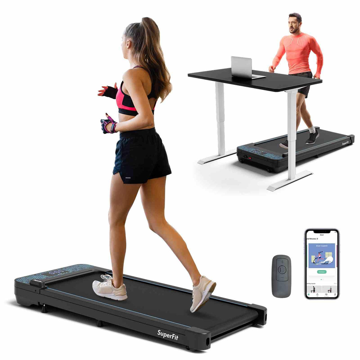 140kg Capacity Under Desk Treadmill Walking Pad w/Remote APP