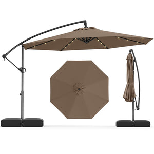 3m Solar Offset Hanging Umbrella with Base, Patio Cantilever Umbrella