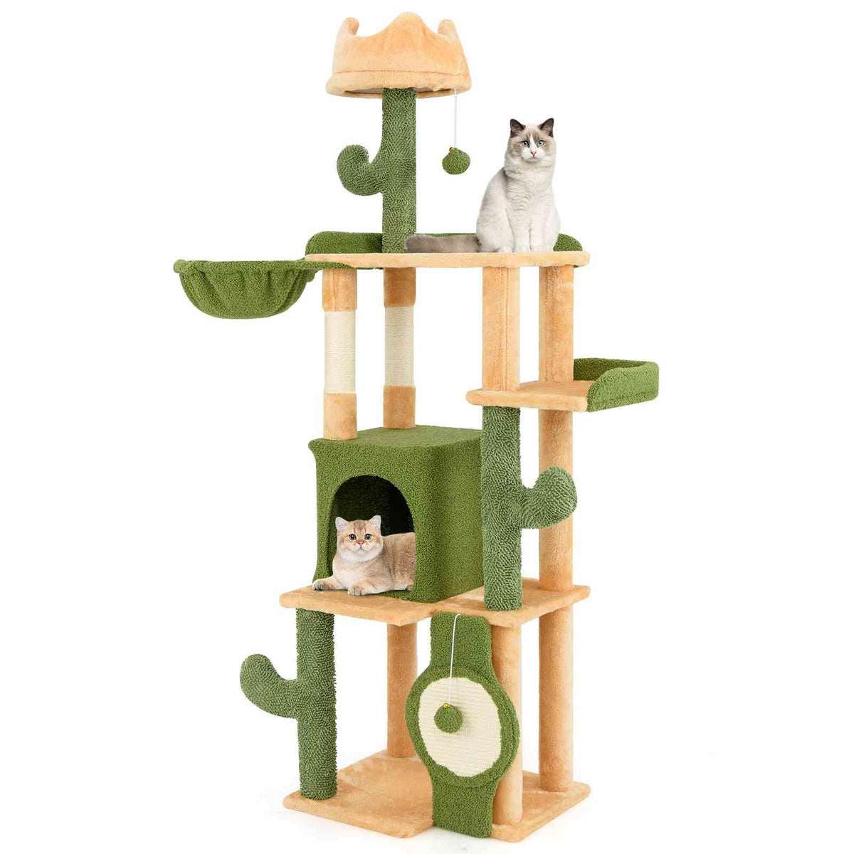 160cm Cactus Cat Tree for Indoor Cats Modern Multi-level Cat Tower w/Sisal Posts