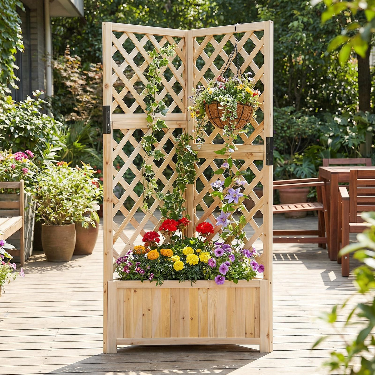 Corner Raised Garden Bed with Trellises for Climbing Plants Vegetables for Yard
