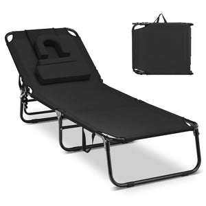 Face Down Tanning Chair, Beach Lounge Chair with 5-Level Adjustable Backrest & 3 Removable Pillows