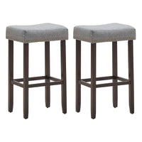 Giantex Set of 2 Saddle Bar Stools, 74 cm H Backless Counter Stool, Brass Nail Head Studs, Upholstered Sponge Cushion