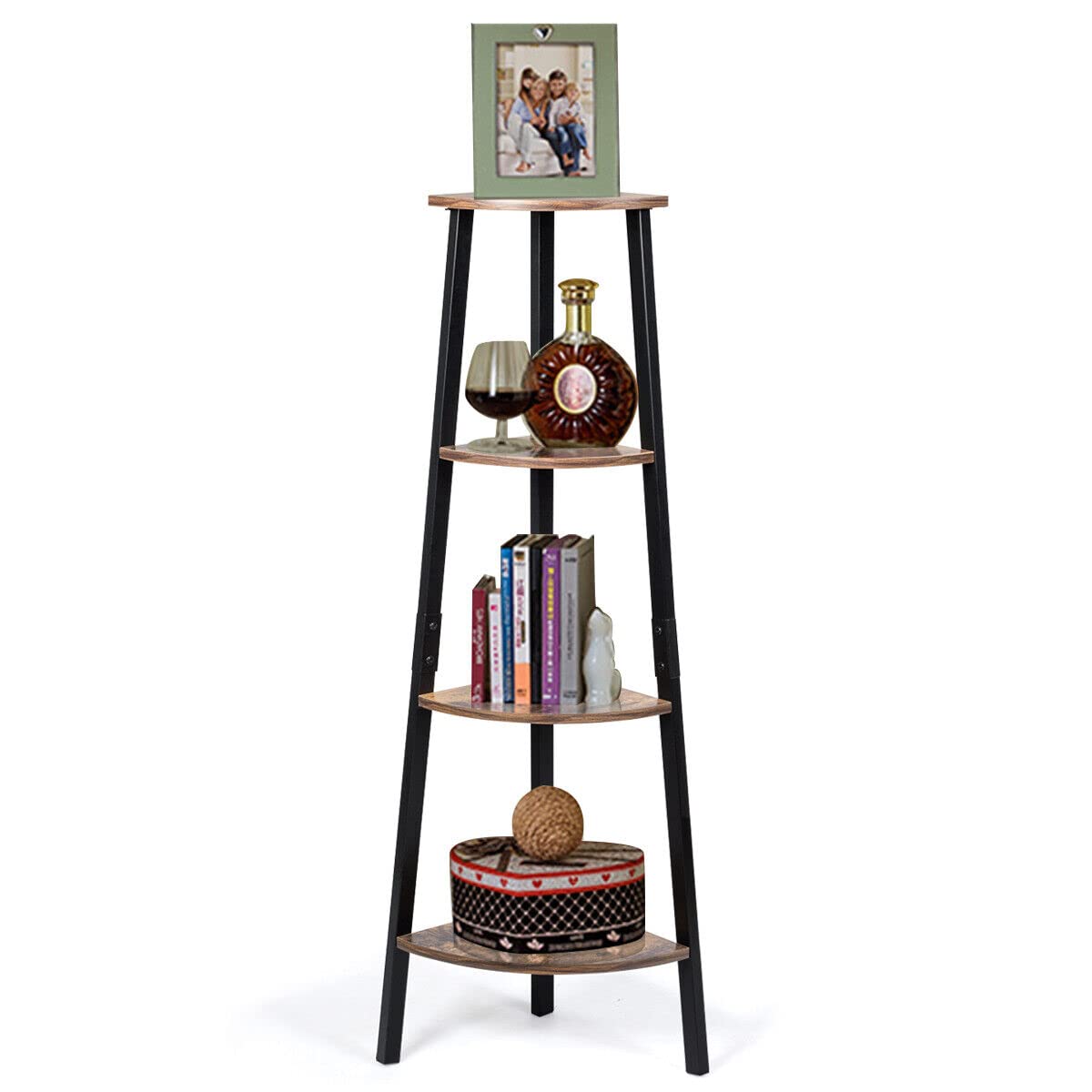 Giantex 4-Tier Corner Shelf, Lightweight Wood Look Organizer w/Metal Frame