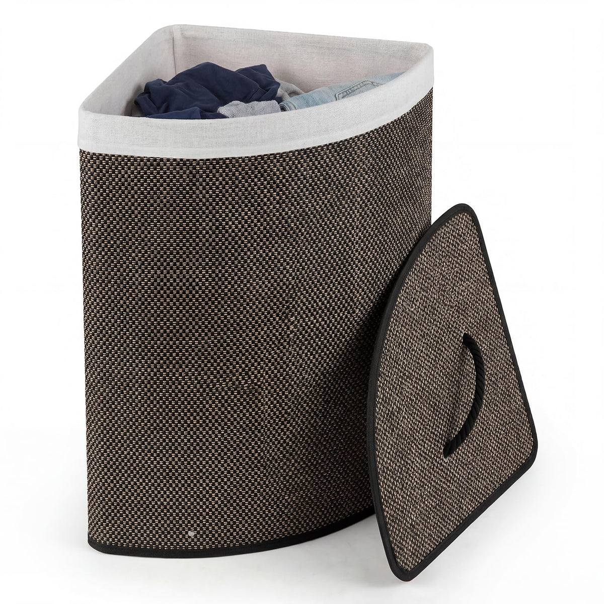 Giantex Corner Bamboo Laundry Hamper w/Lid, 57 L Capacity Clothes Hamper