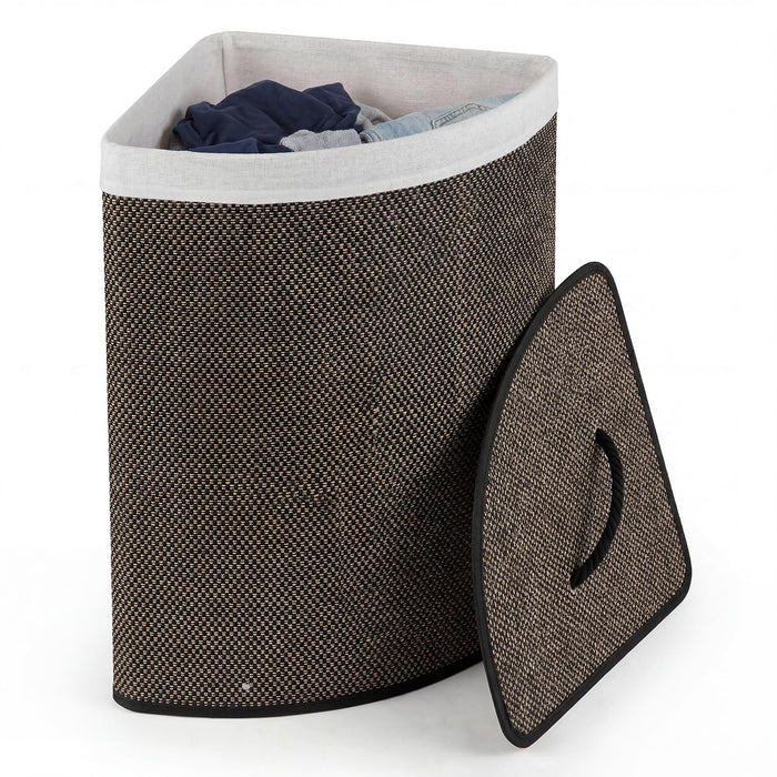 Giantex Corner Bamboo Laundry Hamper w/Lid, 57 L Capacity Clothes Hamper