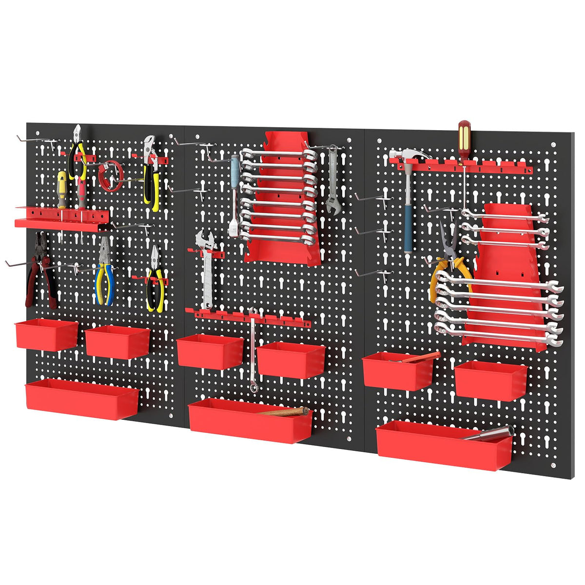 9-Bin Parts Rack Organizer with Tool Holders and Hooks
