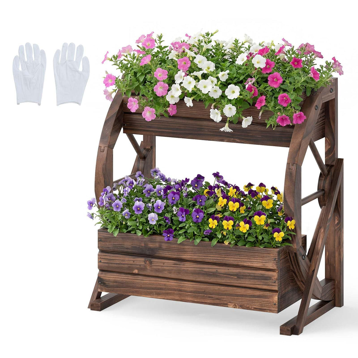 2-tier Raised Garden Bed with Drainage Holes and Semi-wheels