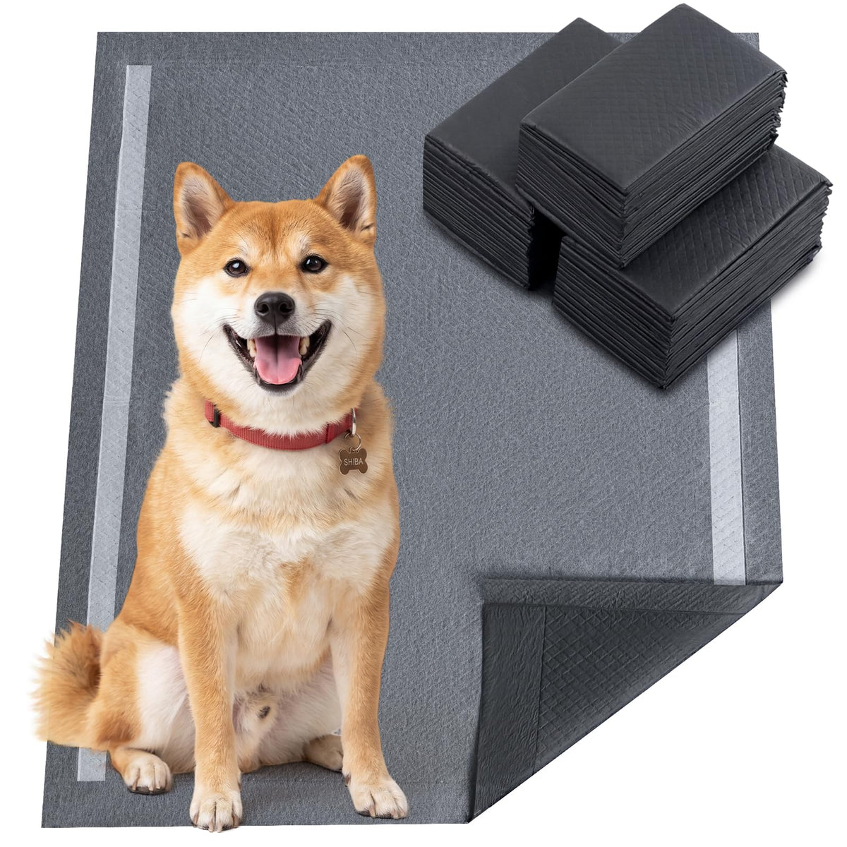 Charcoal Dog Pee Pads, 60 x 60 cm (150 Count) 6-Layer Leak-Proof Pet Potty Training Pads for Dogs