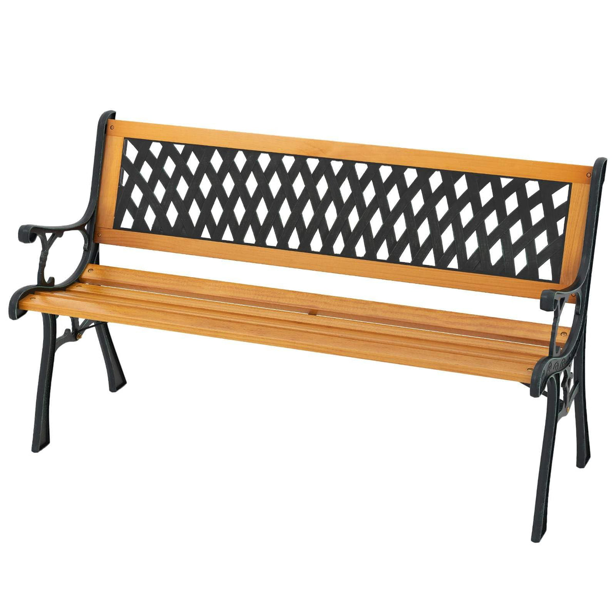 3-Person Outdoor Bench, Retro Park Bench w/Slatted Seat & Curved Armrests