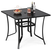 Square Patio Table for 4, 91 cm Square Metal Slat Table with 4-6 cm Adjustable Umbrella Hole